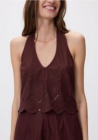 Ażurowy top z wiązaniem Reserved brązowy damski 446FS-88X