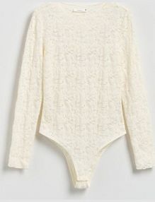 Koronkowe body z długimi rękawami Reserved białe 460GA-01X