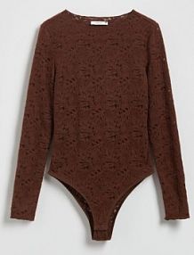 Koronkowe body z długimi rękawami Reserved brązowe 460GA-89X