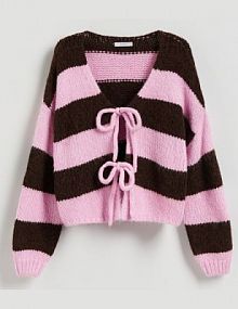 Kardigan z wiązaniem Reserved różowy 480GP-30X