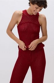 Ażurowy top ze splotem Reserved czerwony damski 486HD-29X