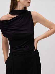Drapowany top z wiskozą Reserved czarny damski 499GA-99X