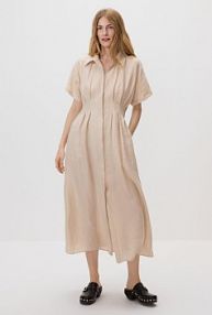 Koszulowa sukienka z lnem Reserved beżowa 5134V-02X