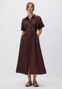 Koszulowa sukienka z lnem Reserved brązowa 5134V-88X
