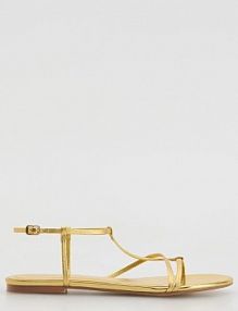 Skórzane sandały z metalicznym efektem Reserved złote damskie 593CP-GLD