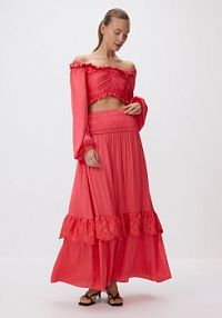 Spódnica maxi z haftem Reserved różowa 616HD-32X