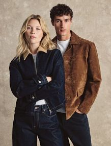 Jeansowa kurtka z kontrastowym kołnierzykiem Reserved granatowa damska 638GT-59J