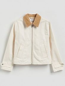 Jeansowa kurtka z kontrastowym kołnierzykiem Reserved biała damska 639GT-01J