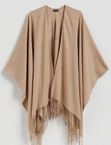 Poncho z frędzlami Reserved beżowe 650FD-12X