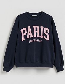 Bluza z haftowanym napisem Reserved granatowa damska 691GA-59X