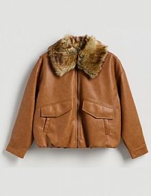 Kurtka z imitacji skóry Reserved brązowa damska 751HD-82X