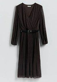 Plisowana sukienka z paskiem Reserved brązowa 922GA-89X