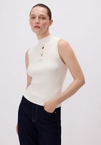 Dzianinowy top z różami Reserved beżowy damski 926FG-02X