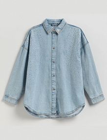 Jeansowa koszula z aplikacjami Reserved niebieska 9316H-50J