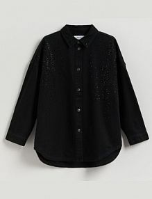 Jeansowa koszula z aplikacjami Reserved czarna 9316H-99J