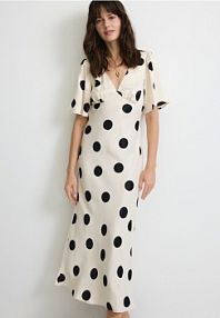 Wiskozowa sukienka w groszki Reserved beżowa 938GQ-02X