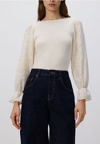 Sweter z ozdobnym rękawem Reserved beżowy damski 993EE-02X