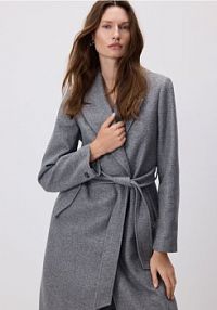 Flauszowy płaszcz z wiązaniem Reserved szary damski TS889-90M