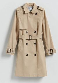 Dwurzędowy trencz z paskiem Reserved beżowy TS892-08X