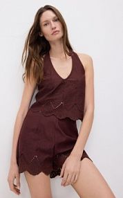 Ażurowe szorty z wiskozą Reserved brązowe damskie VI082-88X