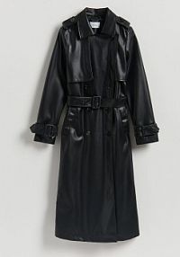 Długi trencz z paskiem Reserved czarny VZ737-99X