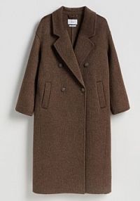 Płaszcz z wełną Reserved brązowy damski VZ739-89M