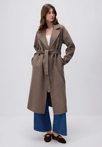 Wiązany płaszcz z wełną Reserved brązowy damski VZ743-84X