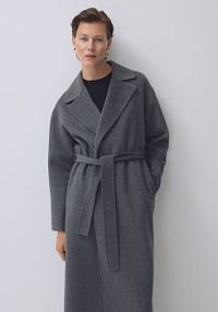 Wiązany płaszcz z wełną Reserved szary damski VZ743-90X
