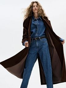 Sztruksowy trencz z paskiem Reserved brązowy VZ746-89X