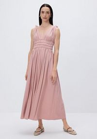 Sukienka maxi z marszczeniem Reserved różowa WW281-39X