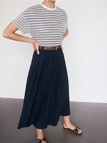 Spódnica midi z domieszką lnu Reserved granatowa XP257-59X