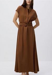 Sukienka midi z paskiem Reserved brązowa XV457-88X