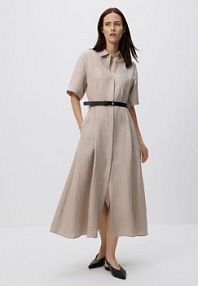 Sukienka midi z lnem Reserved beżowa XV484-08X