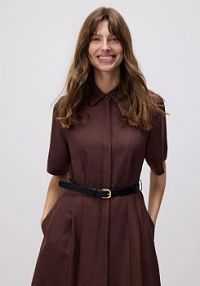 Sukienka midi z lnem Reserved brązowa XV484-88X