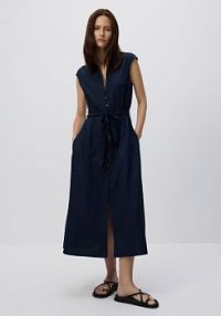 Sukienka midi z dodatkiem lnu Reserved granatowa XV502-59X