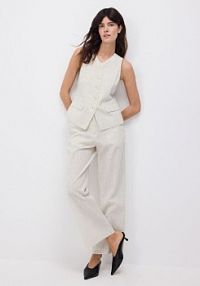 Spodnie z lnem Reserved beżowe damskie YH561-08M
