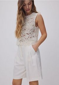 Szorty z lnem Reserved białe damskie YS770-01X