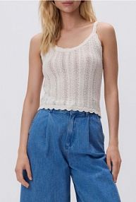 Dzianinowy top na ramiączkach Reserved beżowy damski YU456-02X