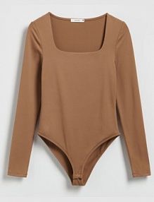 Body z dekoltem karo Reserved brązowe ZH839-82X