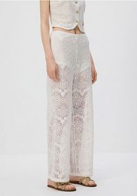 Ażurowe spodnie z bawełną Reserved beżowe damskie ZQ640-02X