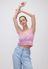 Dzianinowy top na ramiączkach Reserved różowy damski ZQ687-30X