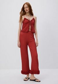 Spodnie z falbanką Reserved czerwone damskie ZQ693-92X