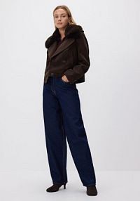 Kurtka z futrzanym kołnierzem Reserved brązowa damska ZR316-89X