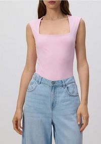 Body z dekoltem karo Reserved różowe ZR395-30X