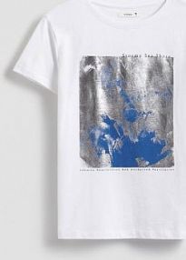 Bawełniany t-shirt z nadrukiem Reserved biały damski ZS474-00X