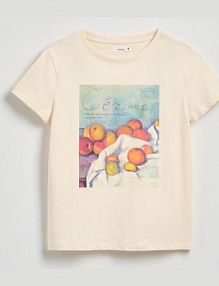 Bawełniany t-shirt z nadrukiem Reserved beżowy damski ZS474-08X