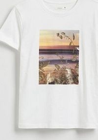 T-shirt z połyskującym nadrukiem Reserved biały damski ZS476-00X