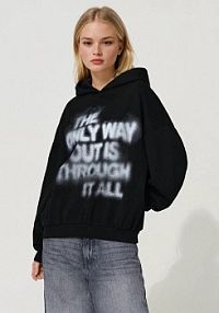 Bluza z kapturem i dużym nadrukiem loose fit House czarna damska 114GB-99X