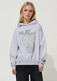 Jasno bluza z kapturem i motywem kości do gry z dżetów House szara damska 115GB-09M