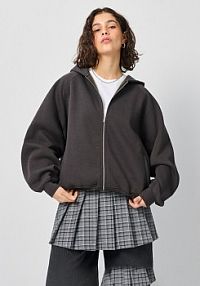 Rozpinana bluza loose fit z kapturem grafitowa House szara damska 119GB-90X